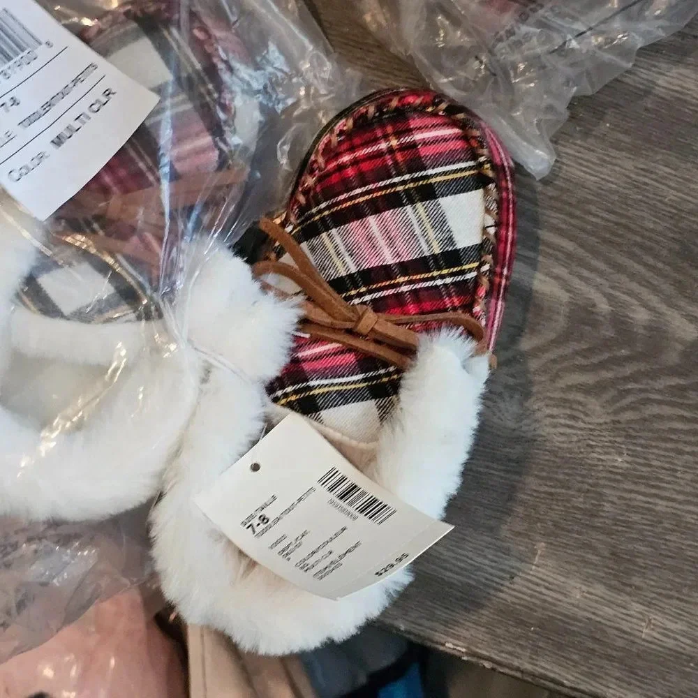 NWT Gymboree Unisex Toddlers Gymmies Multicolor Plaid Relaxing Slippers Size 7-8